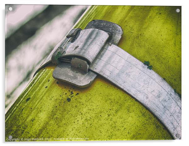 Closeup shot of a metal scratched and wethered rusty clasp Acrylic by Ingo Menhard