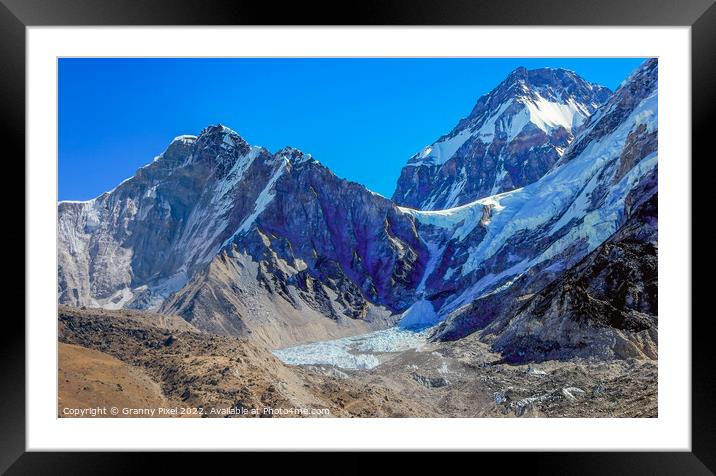 Towering Mount Everest Amidst Khumbu Glacier Framed Mounted Print by Margaret Ryan