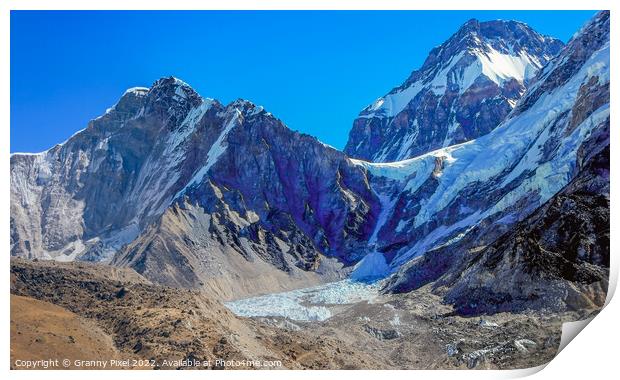 Towering Mount Everest Amidst Khumbu Glacier Print by Margaret Ryan