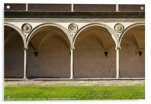 Large cloister in the Santa Croce church in Florence, Italy Acrylic by Sergio Delle Vedove