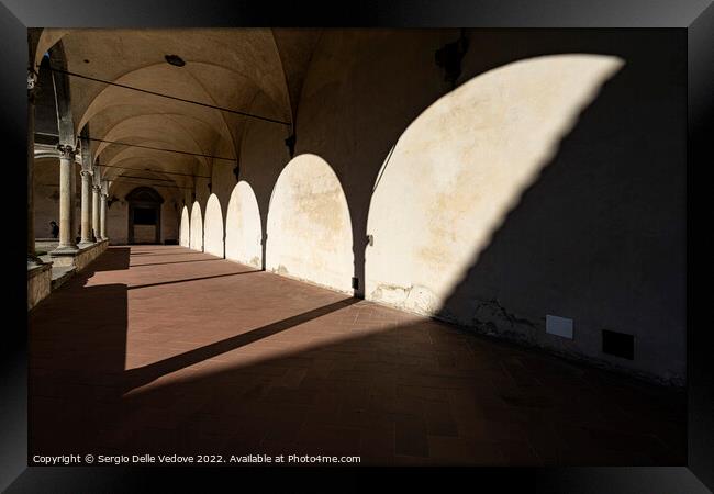 Large cloister in the Santa Croce church in Florence, Italy Framed Print by Sergio Delle Vedove