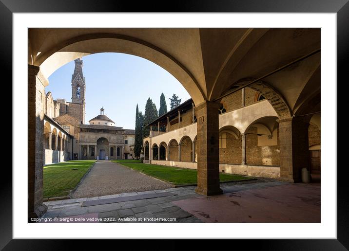 Large cloister in the Santa Croce church in Floren Framed Mounted Print by Sergio Delle Vedove