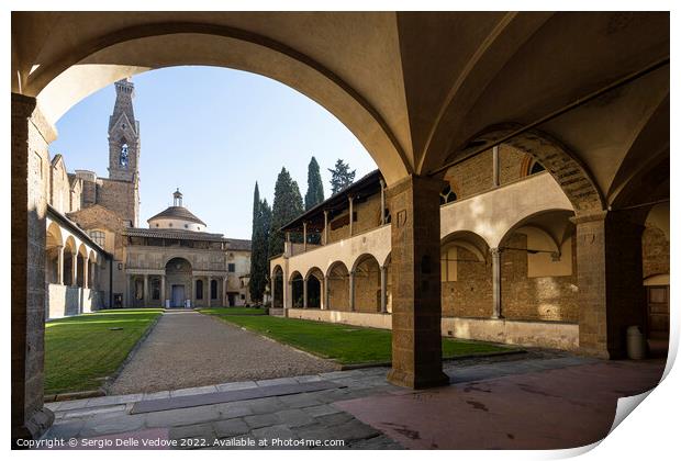 Large cloister in the Santa Croce church in Floren Print by Sergio Delle Vedove