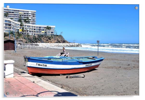 Beached rowboat, Torremolinos, Spain. Acrylic by john hill