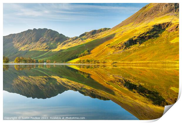 Buttermere reflections, Lake District Print by Justin Foulkes
