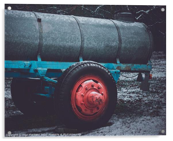Farm tractor trailer in winter Acrylic by Ingo Menhard