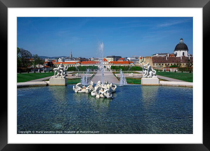 Fountain with sculpture in Belvedere gardens in Vienna Framed Mounted Print by Maria Vonotna