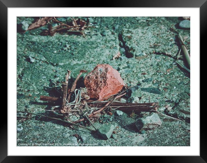 The closeup of stones of different colors on the ground in the park Framed Mounted Print by Ingo Menhard