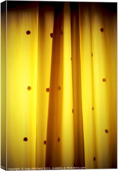 Yellow shining curtain with roses on it Canvas Print by Ingo Menhard