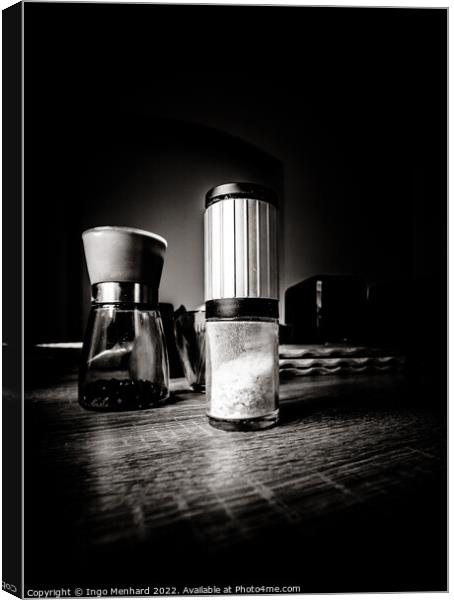 Closeup grayscale of a salt shaker on the wooden surface Canvas Print by Ingo Menhard