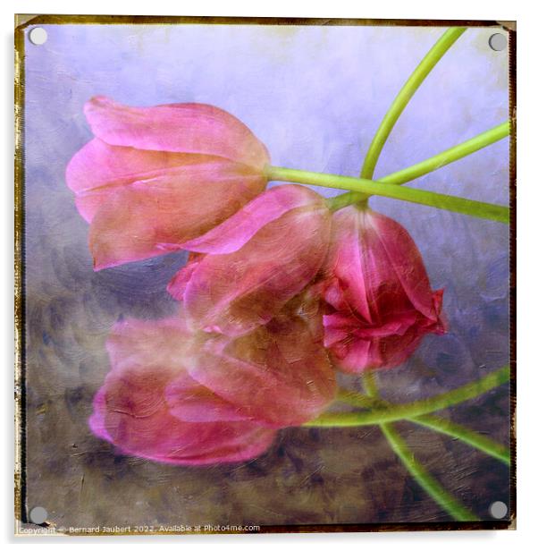 Pink tulips Acrylic by Bernard Jaubert