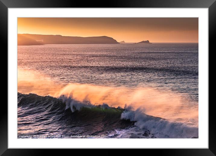 A goilden sunset over Fistral Bay in Newquay, Corn Framed Mounted Print by Gordon Scammell
