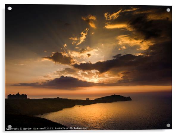 A dramatic sunset over Towan Head in Newquay Acrylic by Gordon Scammell