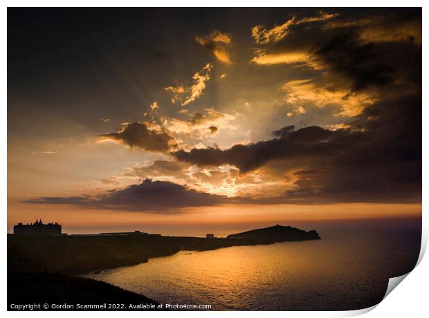 A dramatic sunset over Towan Head in Newquay Print by Gordon Scammell