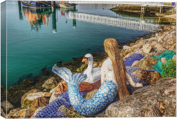 The Mermaid And The Swan Canvas Print by Peter F Hunt