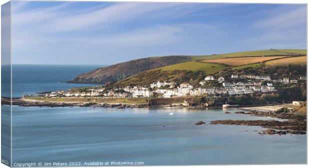 Looe Cornwall the beach and banjo with Hannafore Canvas Print by Jim Peters