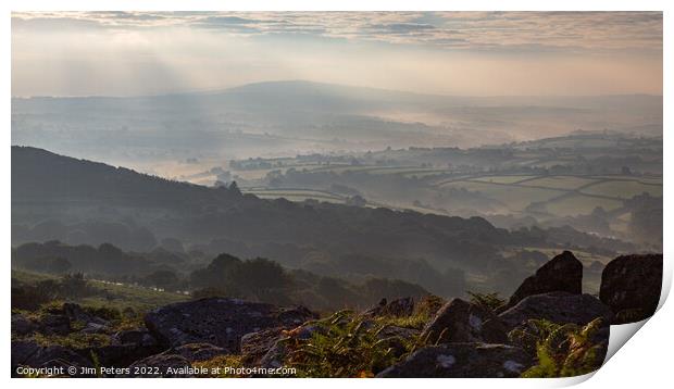 Lynher valley with Kit Hill in the misty morning light Print by Jim Peters