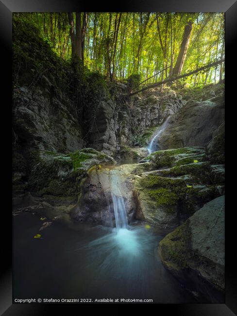 Stream waterfall inside a forest. Chianni, Tuscany Framed Print by Stefano Orazzini