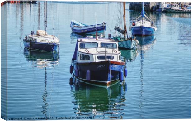 Calm Waters In Brixham Harbour  Canvas Print by Peter F Hunt