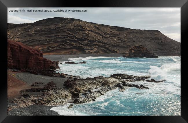 El Golfo Lanzarote Volcanic Coast  Framed Print by Pearl Bucknall