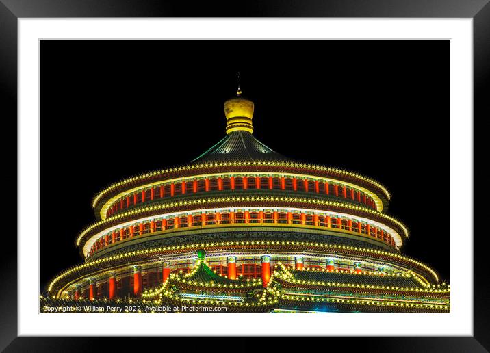 Renmin Square Chongqing Sichuan China Night Framed Mounted Print by William Perry