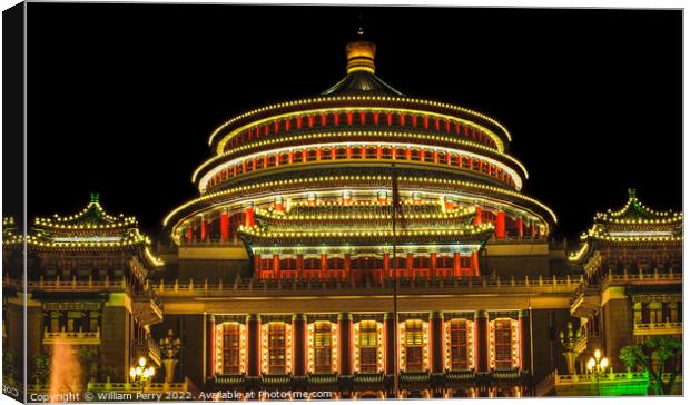 Renmin Square Chongqing Sichuan China Night Canvas Print by William Perry