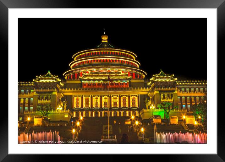 Renmin Square Night Lights Chongqing Sichuan China Framed Mounted Print by William Perry