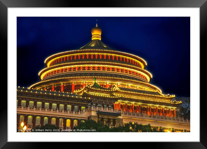 Renmin Square Chongqing Sichuan China Evening Lights Framed Mounted Print by William Perry