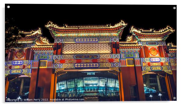 Chinese Gate Renmin Square Chongqing Sichuan China Night Lights Acrylic by William Perry