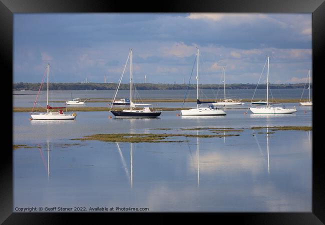 Yachts Moored In Keyhaven Framed Print by Geoff Stoner