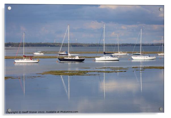 Yachts Moored In Keyhaven Acrylic by Geoff Stoner