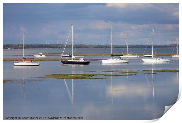 Yachts Moored In Keyhaven Print by Geoff Stoner