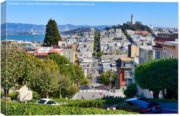 Lombard Steet to Telegraph Hill, San Francisco Canvas Print by Angus McComiskey