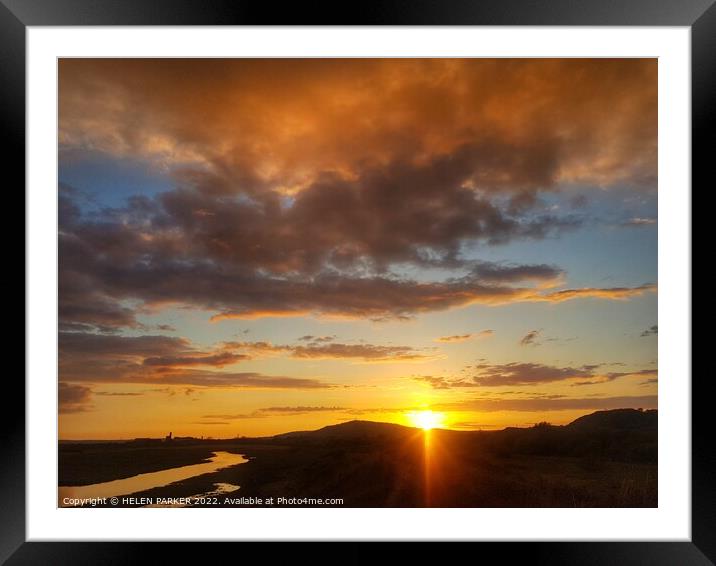 Beautiful Welsh Sunset over Crymlyn Burrows Framed Mounted Print by HELEN PARKER