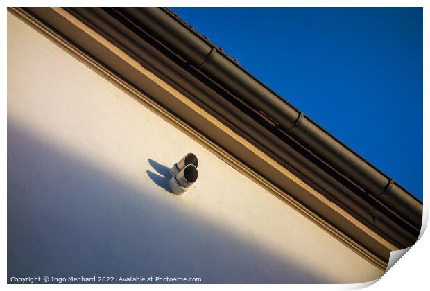Low angle shot of a surveillance camera on a building Print by Ingo Menhard