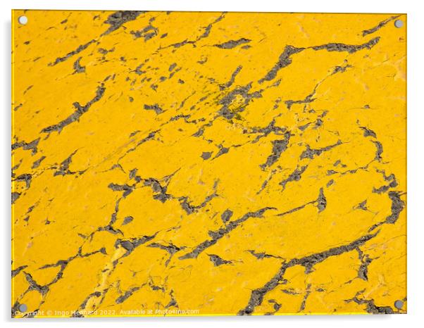 A closeup shot of yellow cracked surface Acrylic by Ingo Menhard