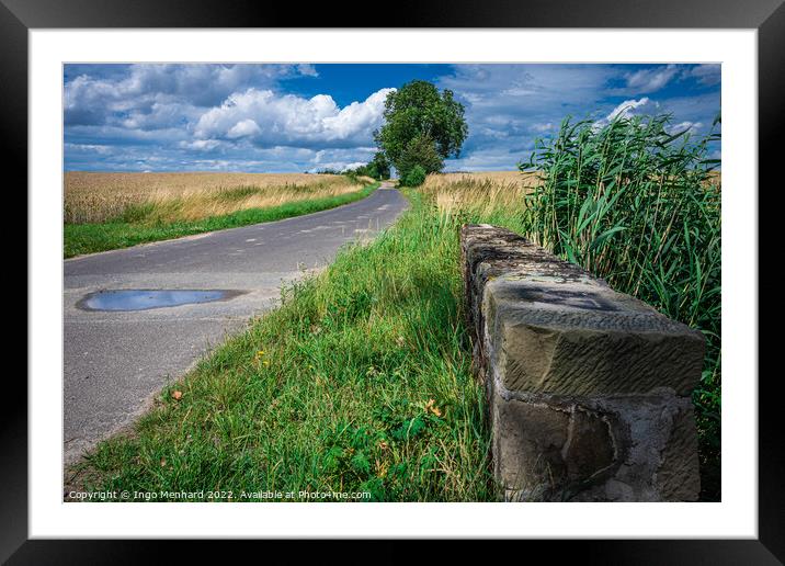Beautiful shot of a road in the middle of a field Framed Mounted Print by Ingo Menhard
