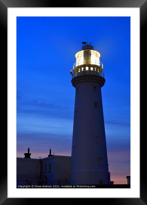 Flamborough lighthouse at dawn. Framed Mounted Print by Drew Watson