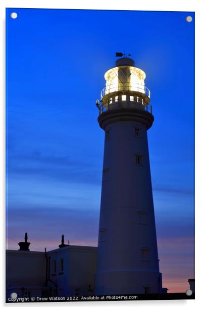 Flamborough lighthouse at dawn. Acrylic by Drew Watson
