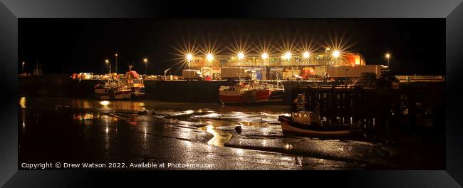 Bridlington harbour at night. Framed Print by Drew Watson
