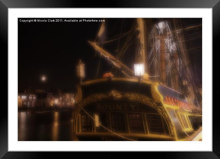 HMS Bounty at Night Framed Mounted Print by Nicola Clark