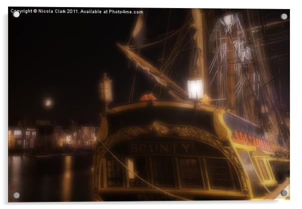 HMS Bounty at Night Acrylic by Nicola Clark