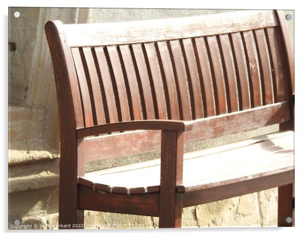A closeup shot of n empty wooden bench Acrylic by Ingo Menhard