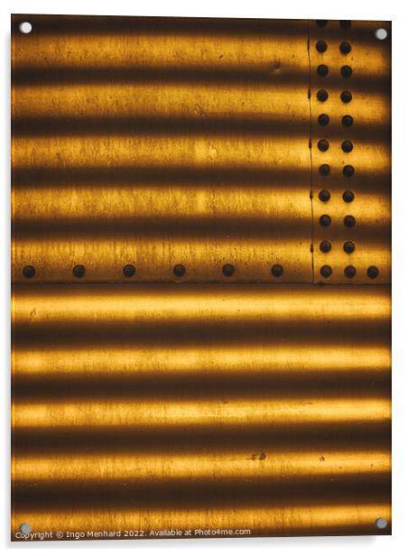 Golden metal texture with lined shadows from blinds attached with screw fasteners Acrylic by Ingo Menhard
