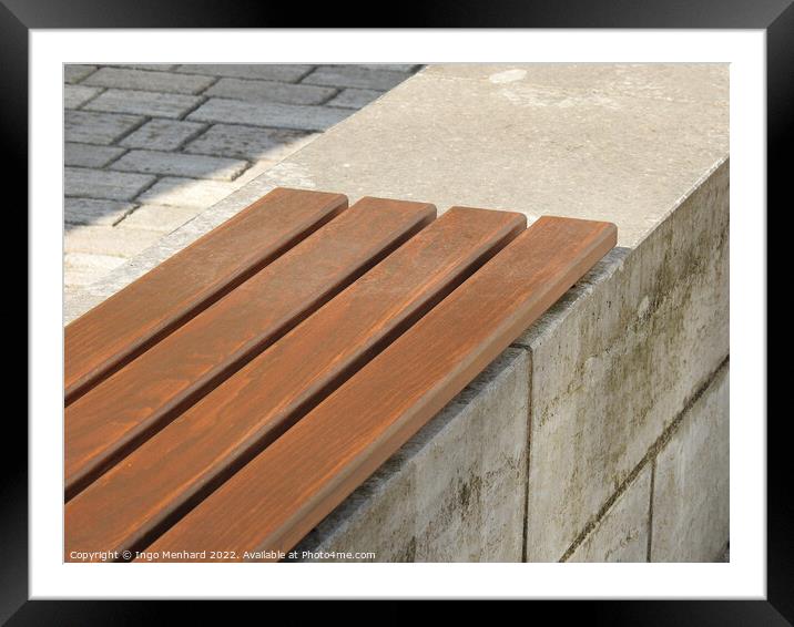 A part of a wooden bench in the park Framed Mounted Print by Ingo Menhard