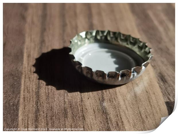 A closeup shot of a bottle cap on a wooden surface Print by Ingo Menhard