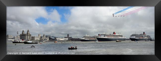 Liverpool panorama of Three Cunard Queens and Red  Framed Print by Bernard Rose Photography