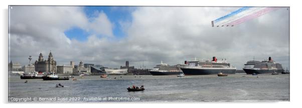 Liverpool panorama of Three Cunard Queens and Red  Acrylic by Bernard Rose Photography