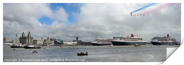 Liverpool panorama of Three Cunard Queens and Red  Print by Bernard Rose Photography