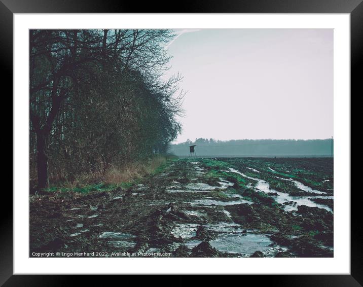Hunter seat near the forst in an icy field Framed Mounted Print by Ingo Menhard